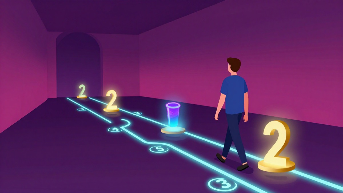 Memory palace route with glowing waypoints