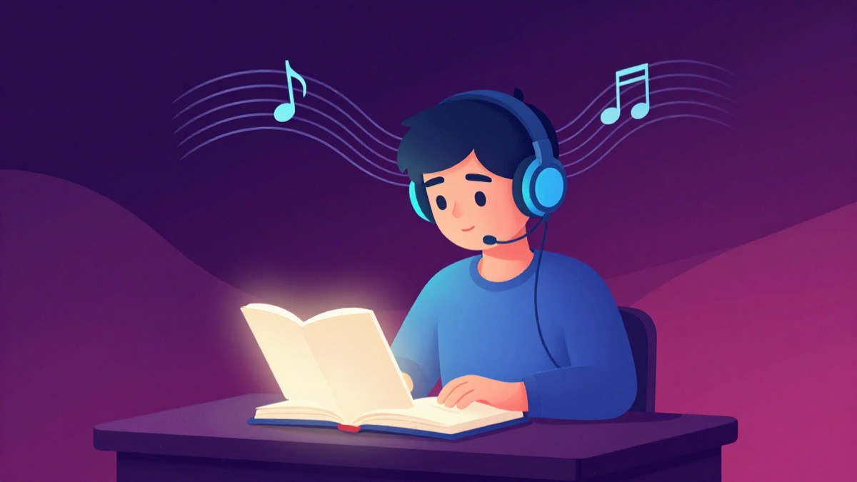 Student listening to music while studying